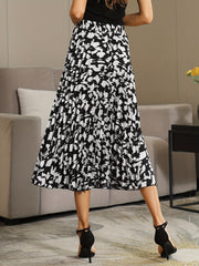 Printed Pleated Skirt Elastic Waist Spring & Summer Women's Clothing