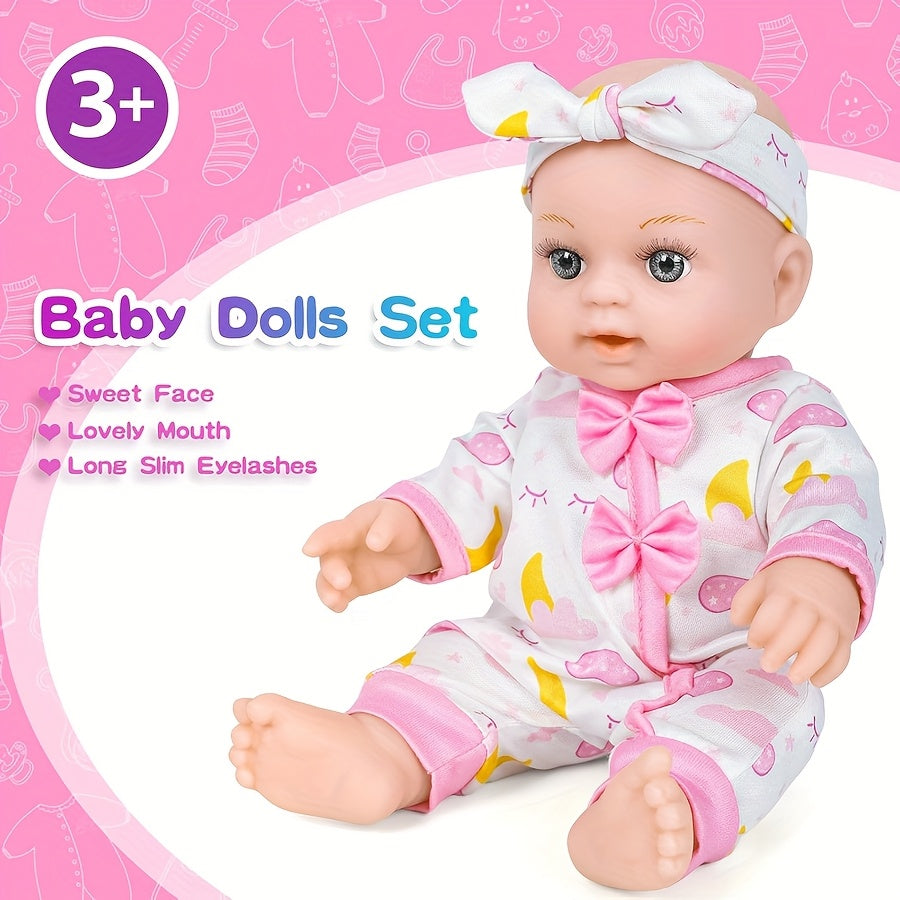 12" Silicone Doll in Pink Cat Ear Hoodie & Animal Print Pajamas