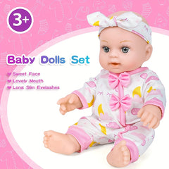 12" Silicone Doll in Pink Cat Ear Hoodie & Animal Print Pajamas