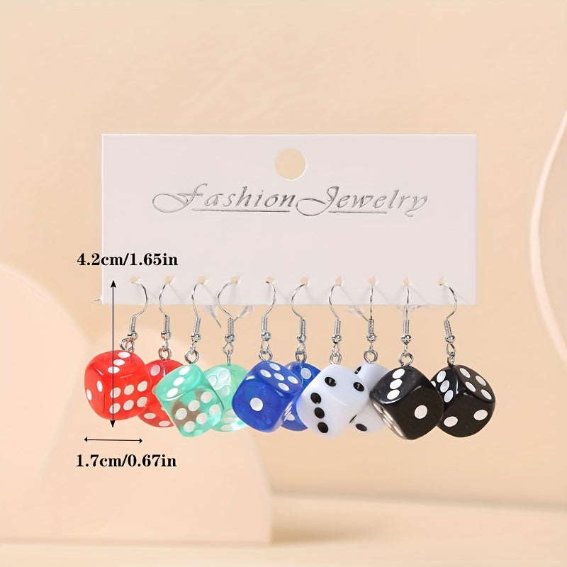 5pairs Cartoon Dice Pendant Earrings for Girls