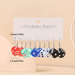 5pairs Cartoon Dice Pendant Earrings for Girls