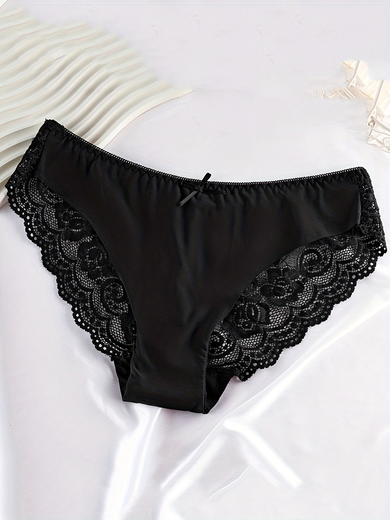 6pcs Lace Briefs Scallop Trim Bow Tie Panties Women's Lingerie
