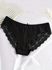 6pcs Lace Briefs Scallop Trim Bow Tie Panties Women's Lingerie