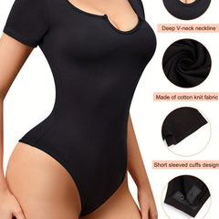 Square Neck Tight Bodysuit Short Sleeve Shapewear