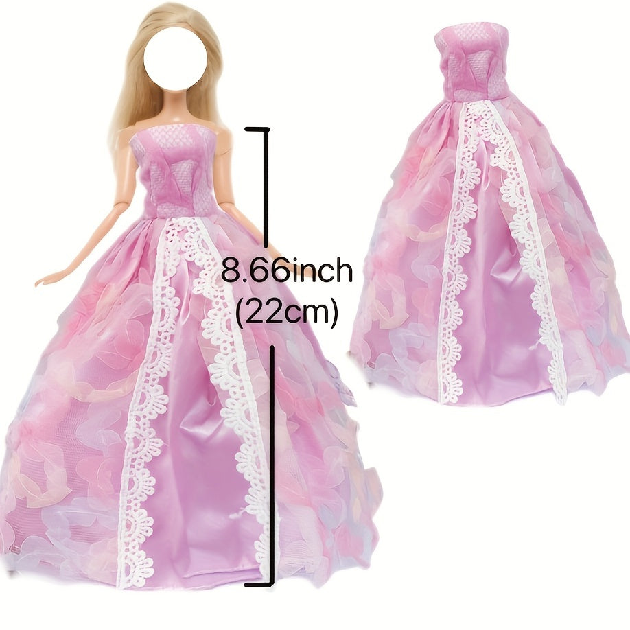 Red Lace Top Princess Mini Gown Dress for 11.8 Inch Doll - Kid Toy Gift