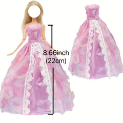 Red Lace Top Princess Mini Gown Dress for 11.8 Inch Doll - Kid Toy Gift