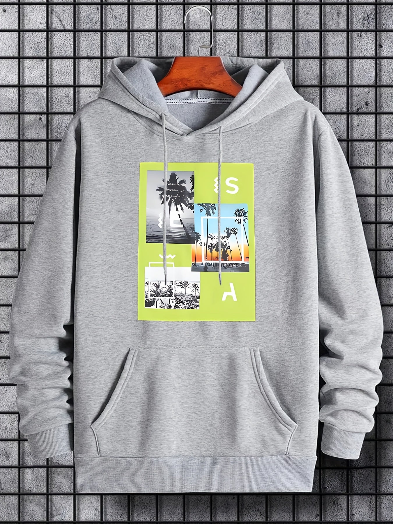 Palm Trees Beach Print Hoodie for Men
