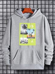 Palm Trees Beach Print Hoodie for Men