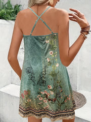 Floral Print Cut Out Criss Cross Cami Dress