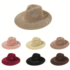 Sequins Sparkling Y2K Sun Hat Chain Decor Solid Fedora Cap