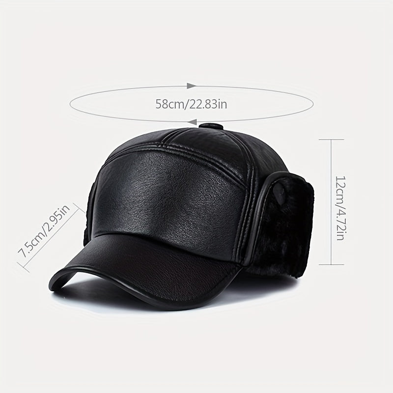 Men's Winter Leather Ear Protection Warm Hat for Elderly