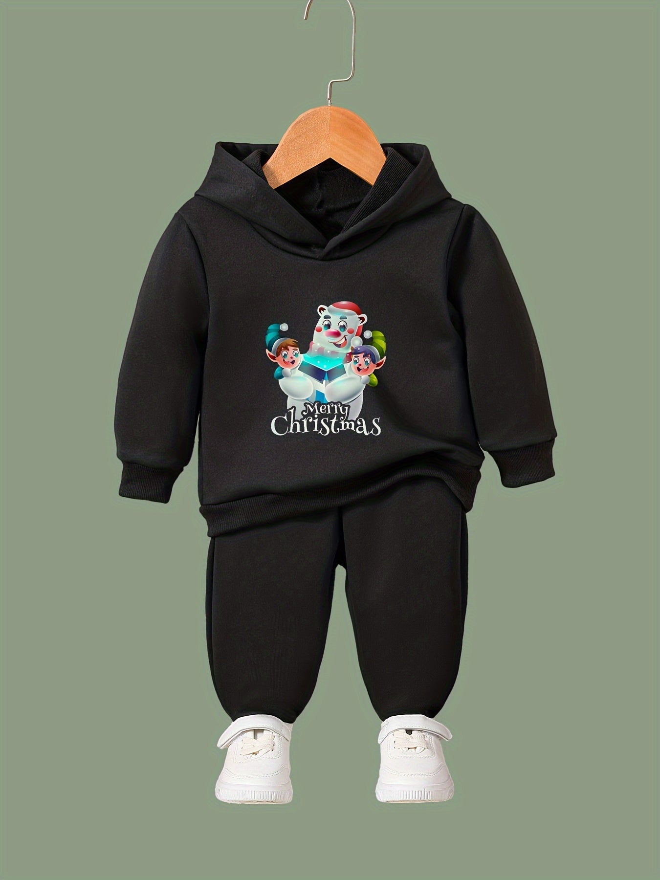 Girls 2pc Cartoon Bear & Elfins Hooded Sweatshirt & Sweatpants Set