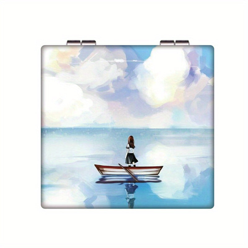 Square Double Side Folding Vanity Mirror Travel Portable Small Mirror