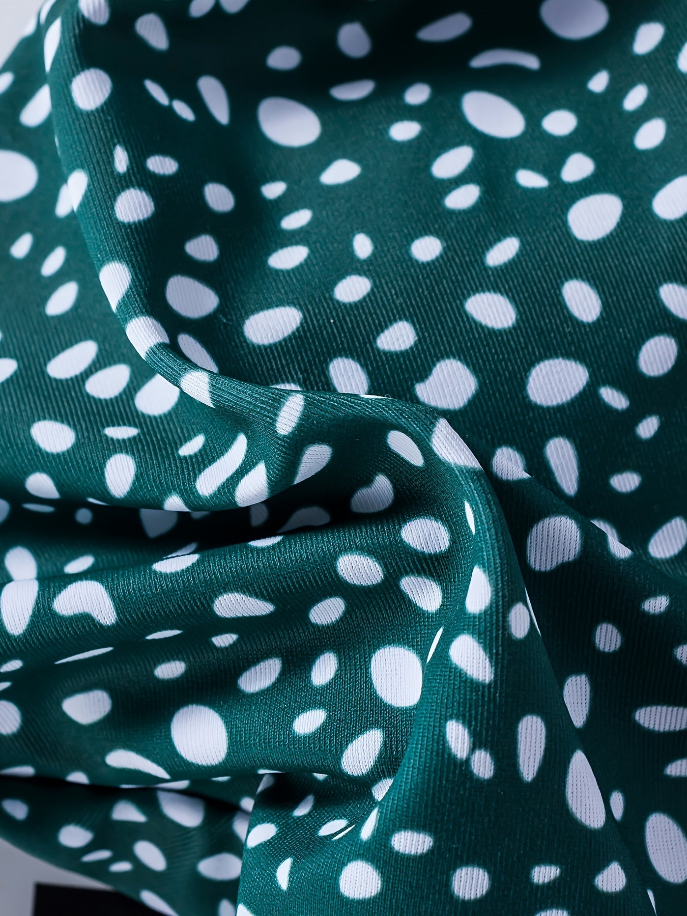 Dark Green Polka Dot Bikini Set V Neck Knot Front High Cut 2 Piece Swimsuit