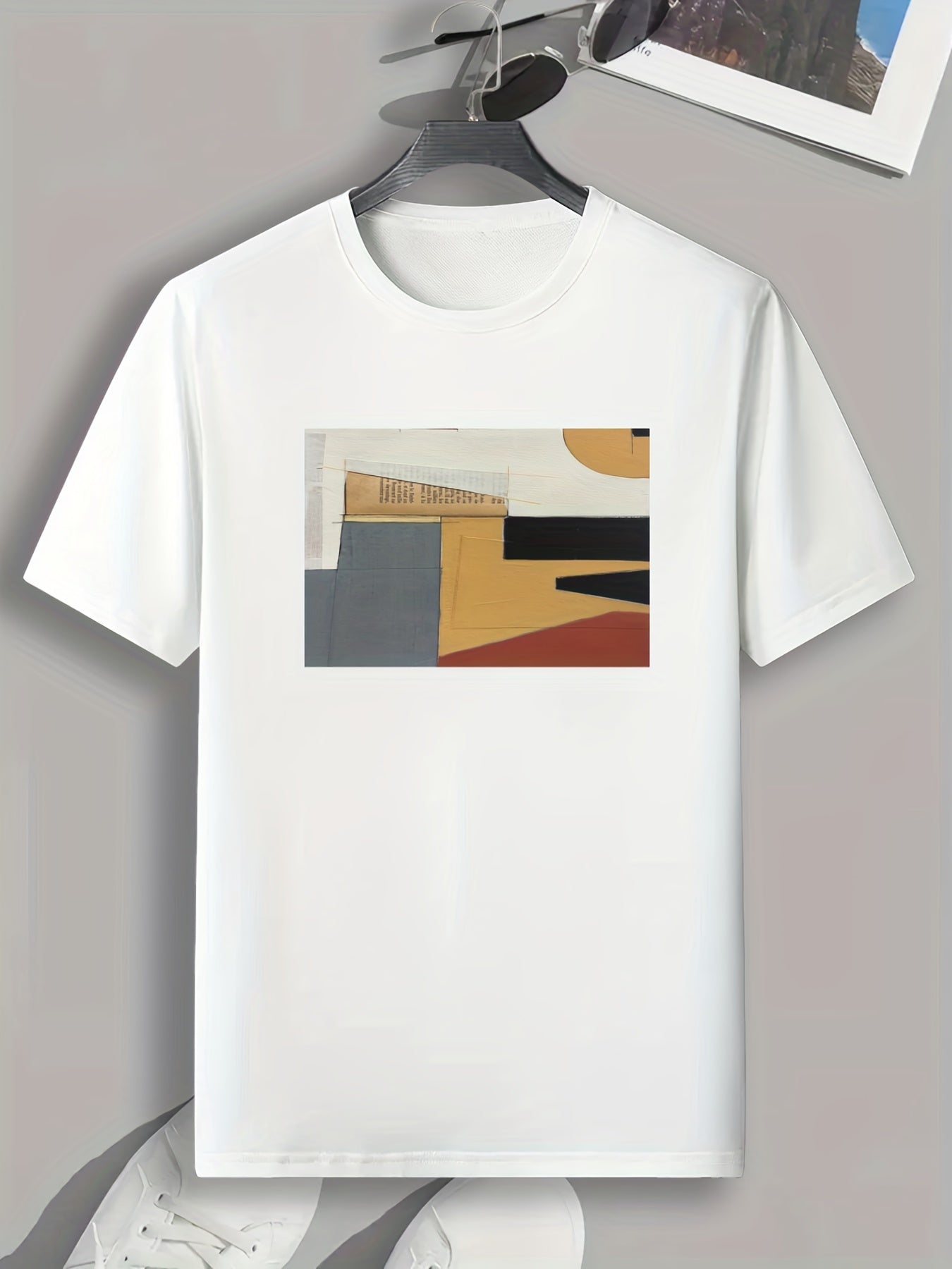 Collage Style Print Men's Comfy T-shirt for Outdoor Summer