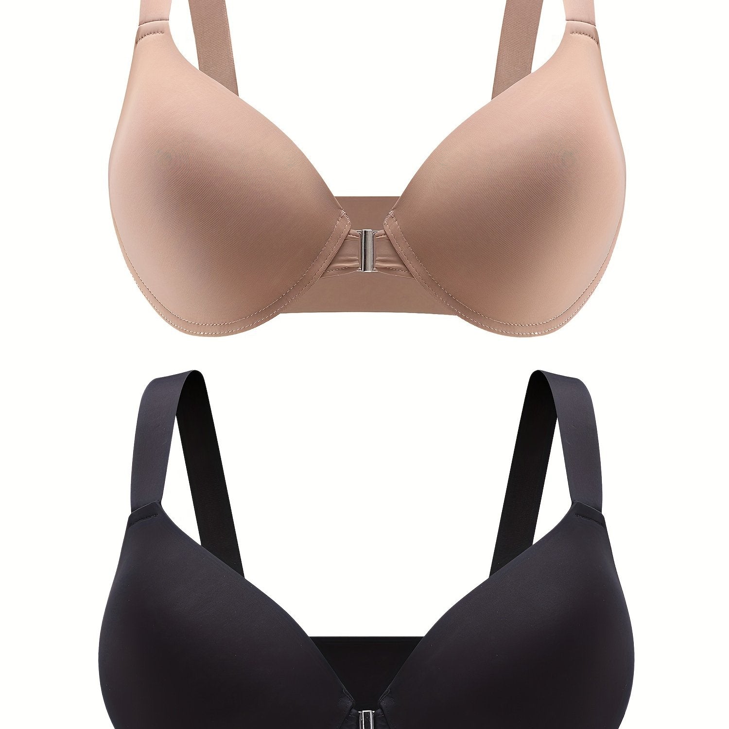 2 Pack Plus Size Front Closure Padded Bra Set for Women