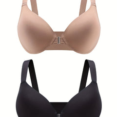 2 Pack Plus Size Front Closure Padded Bra Set for Women