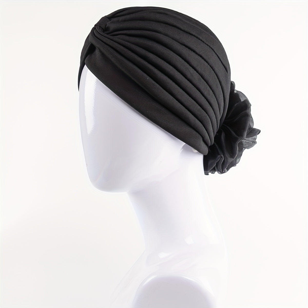 Pleated Mesh Flower Turban Head Wrap Bandana Chemo Cap