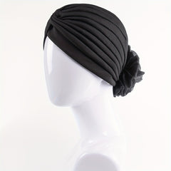 Pleated Mesh Flower Turban Head Wrap Bandana Chemo Cap