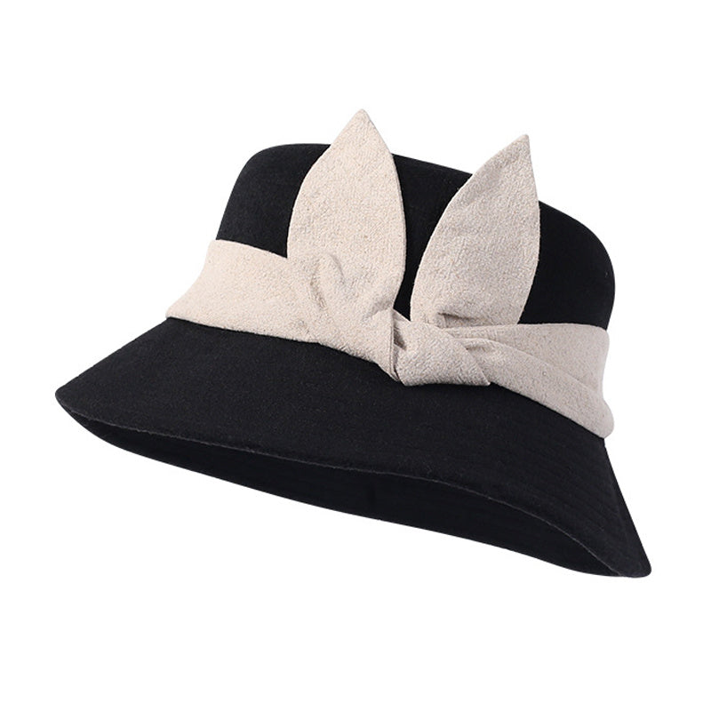Women's Warm Bow Bucket Hat Retro Autumn Winter Fisherman Hat