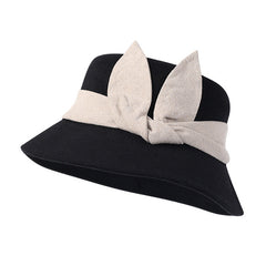 Women's Warm Bow Bucket Hat Retro Autumn Winter Fisherman Hat