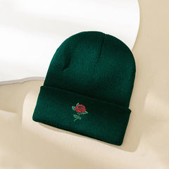 Embroidery Rose Beanies Women Chunky Knit Beanie