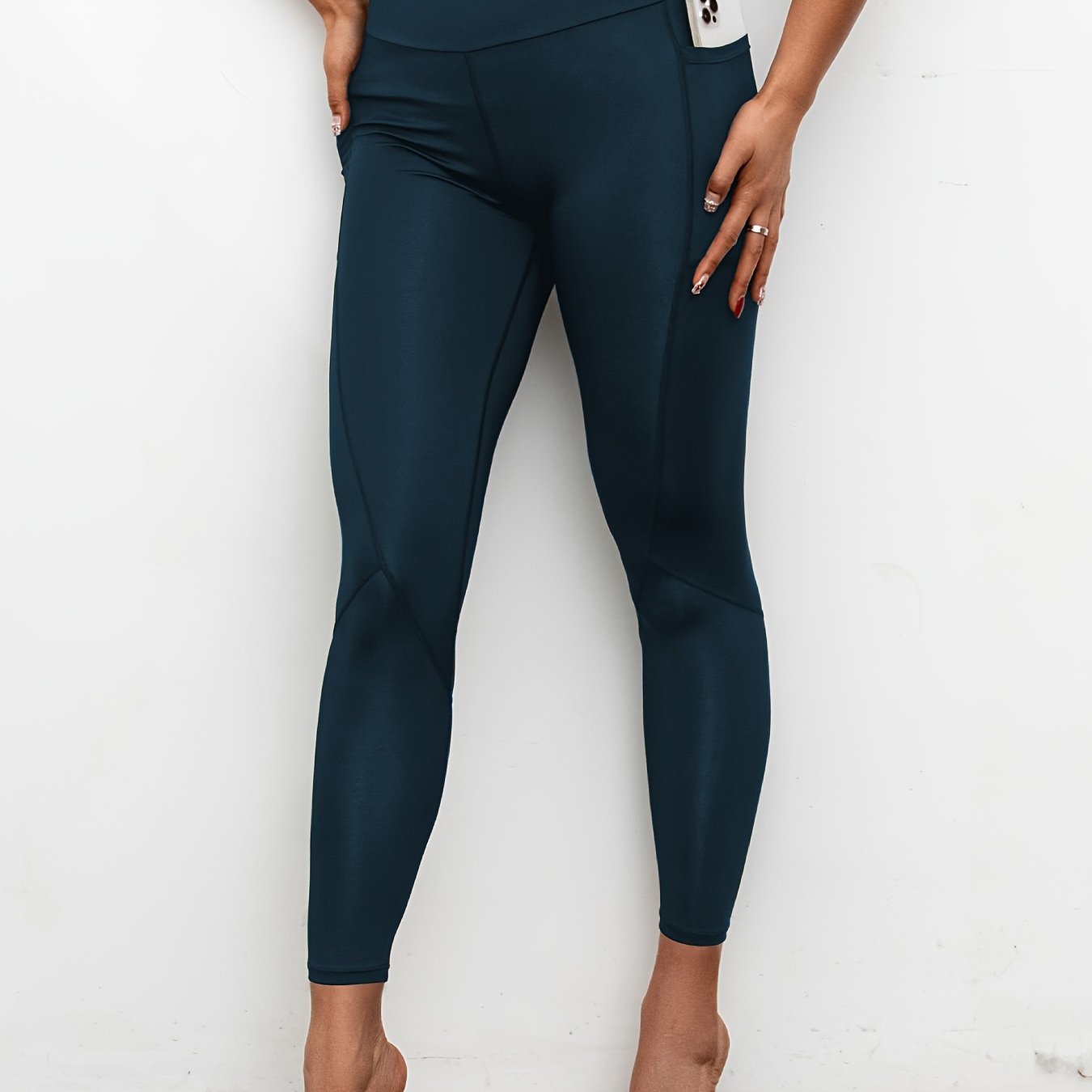 High Waisted Workout Leggings Solid Color Yoga Gym Tight Pants with Pocket