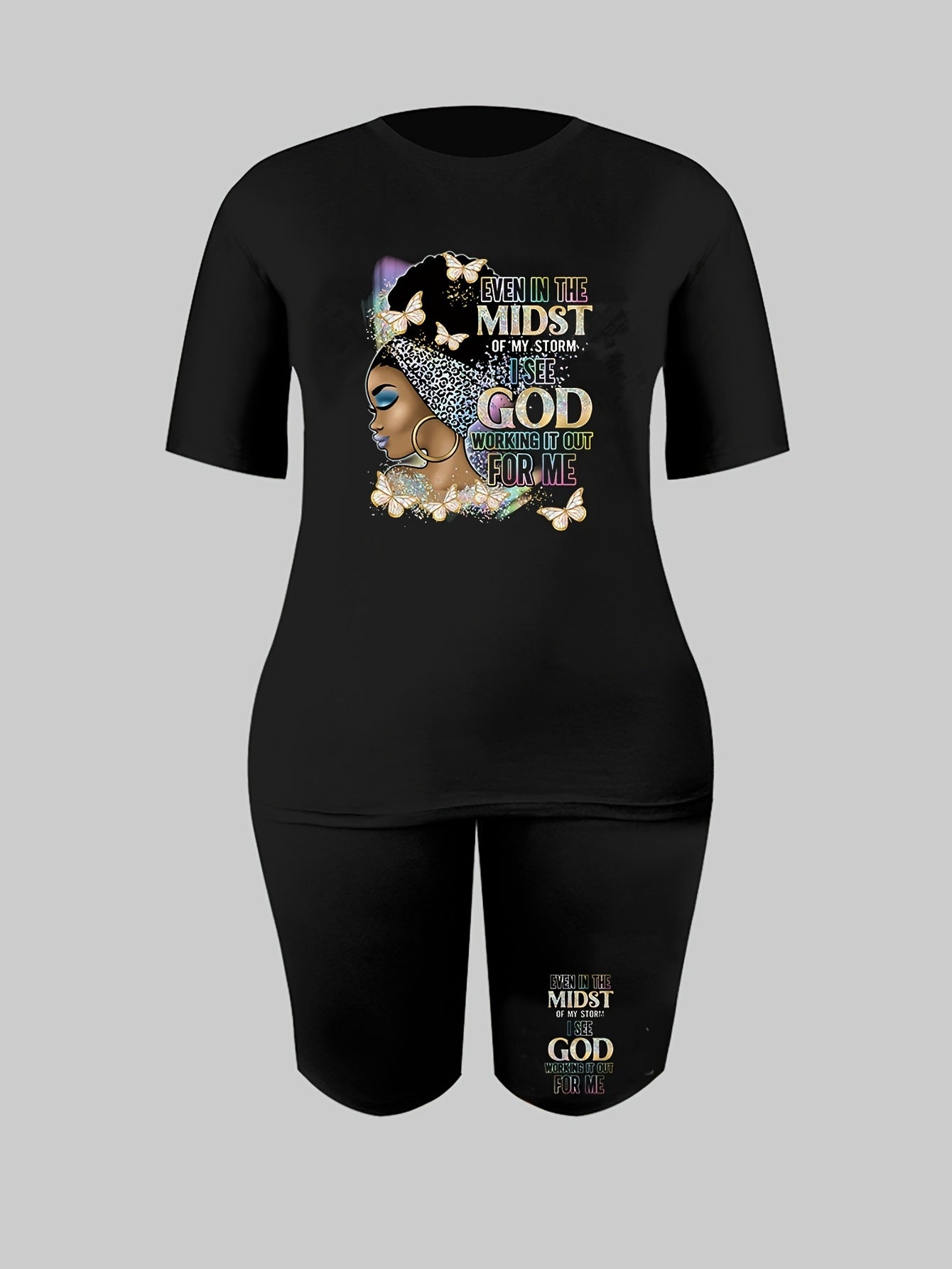 Butterfly Print Short Sleeve T-shirt & Shorts Set