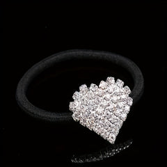 2pcs Rhinestone Heart Hair Tie Elastic Bands Girls Accessories