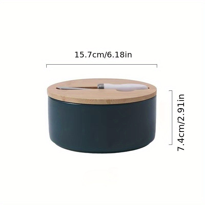 Large Capacity Ceramic Butter Box with Bamboo Lid