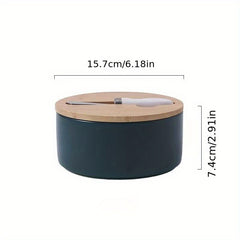 Large Capacity Ceramic Butter Box with Bamboo Lid