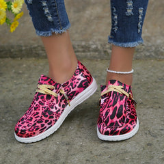 Leopard Print Canvas Shoes Low Top Lace Up Women's Walking Shoes