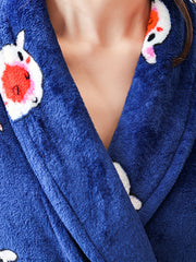 Women's Pig Print Fuzzy Lounge Robe Long Sleeve Warm Robe