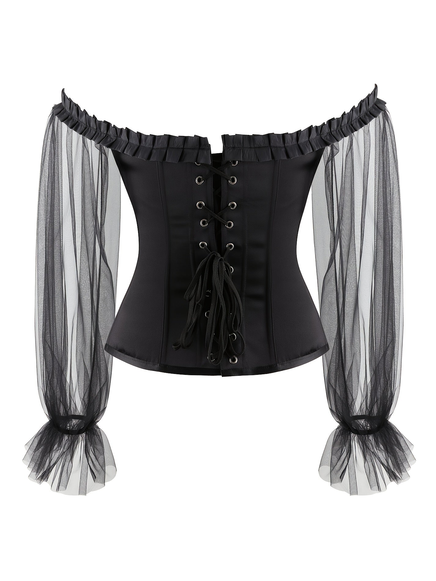 Off Shoulder Mesh Sleeve Overbust Corset Gothic Lace Bustier