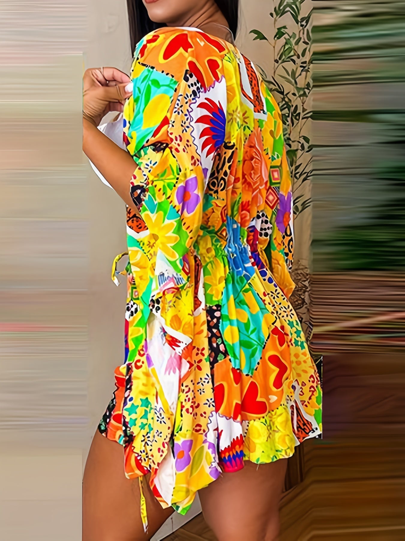 Vacation Animal Print Two piece Set Loose Tops & Elastic Waist Shorts