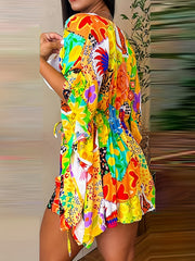 Vacation Animal Print Two piece Set Loose Tops & Elastic Waist Shorts