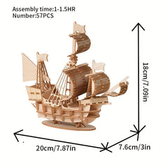 3D Ocean Sailboat Wooden Puzzle Kit for Adults and Teens