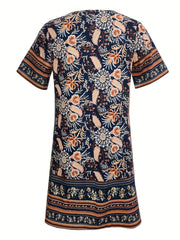 Floral Print Boho Short Sleeve Dress for Women