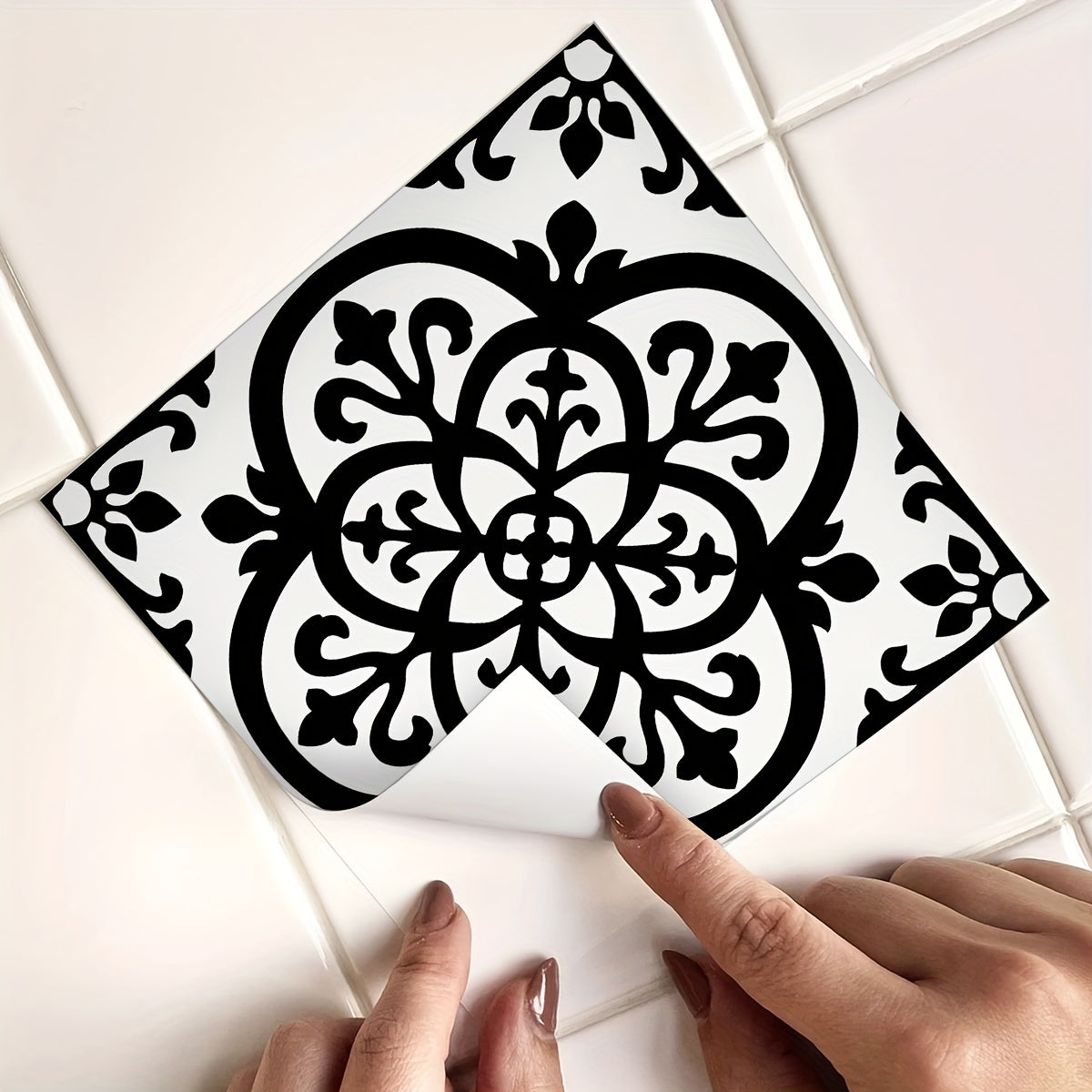 12pcs Moroccan Ethnic Pattern Tile Stickers Flower Tile