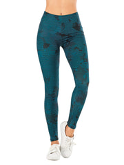 Dark Cyan Print Leggings High Waist Slim Fit Casual Elastic Bottoms
