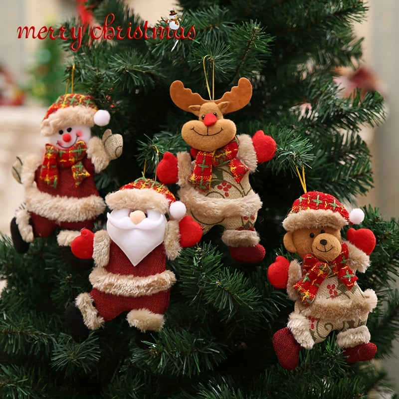4pcs Christmas Tree Pendants Dancing Old Man Snowman Deer Bear Puppet