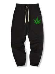 Leaf Print Drawstring Sweatpants Loose Fit Pants Men's Casual Joggers