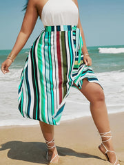 Sports Skirt Women's Colorful Stripe Print Knot Split Skirt