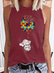 Elephant Print Sleeveless Tank Top for Summer Women's Clothing