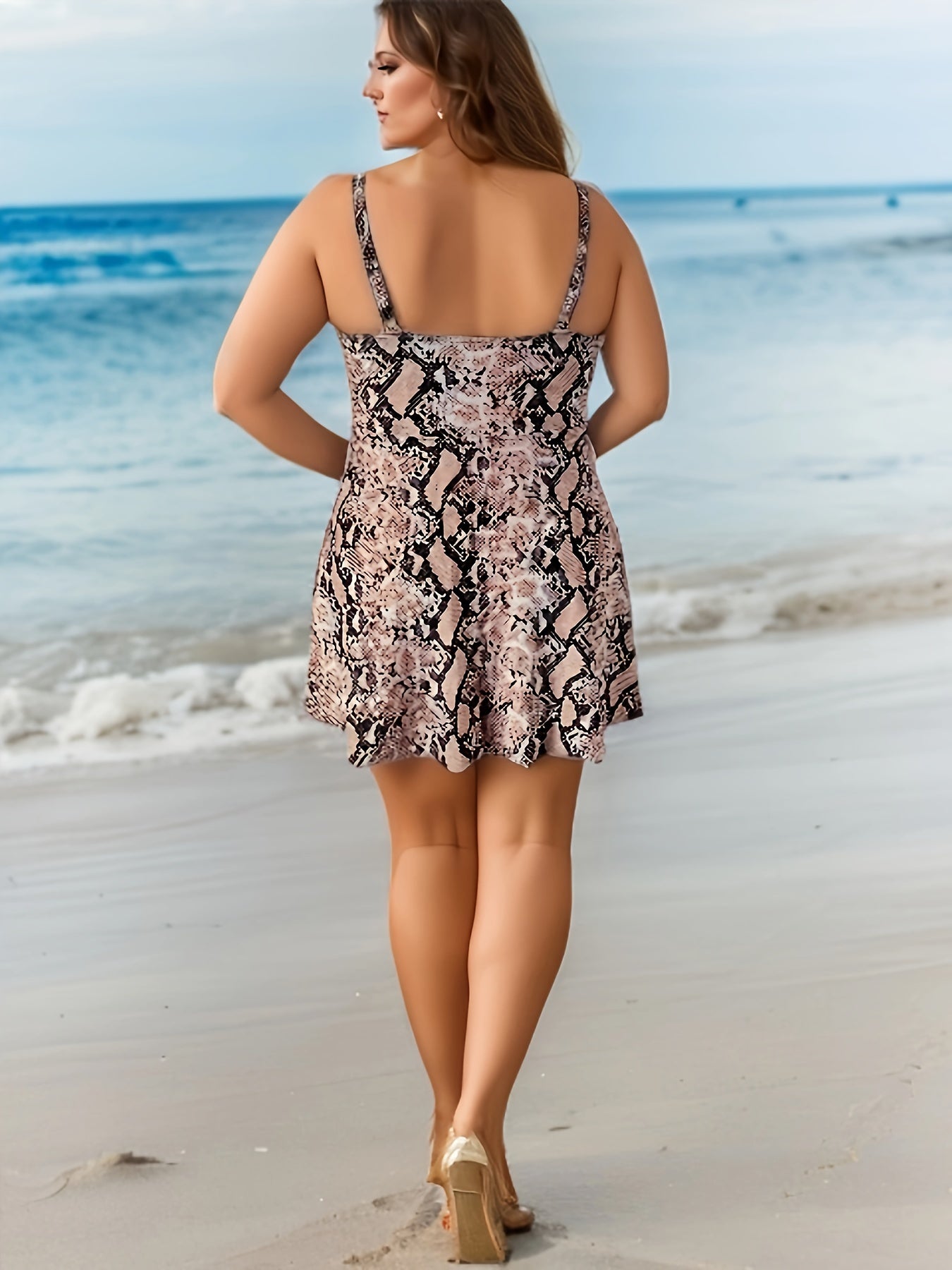 Boho Tankini Set Women's Snake Skin Print Swimsuit