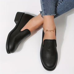 Lychee Pattern Loafers Chunky Heel Shoes Faux Leather