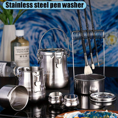 Stainless Steel Painting Pen Washer Leakproof with Cover and Drying Cylinder