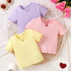 Baby Girls Ribbed Knit Colorful T shirt 3pcs Tee Tops