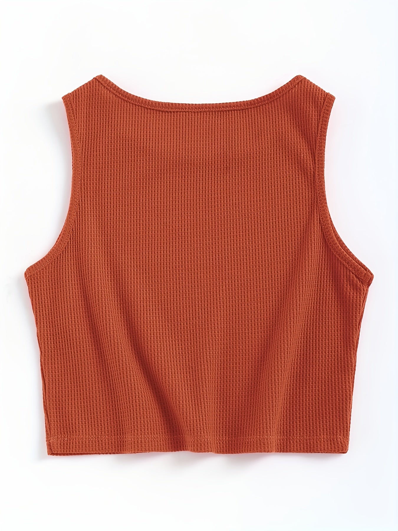 Waffle Solid Tank Top Sleeveless Crew Neck Casual & Comfy Women's Lingerie