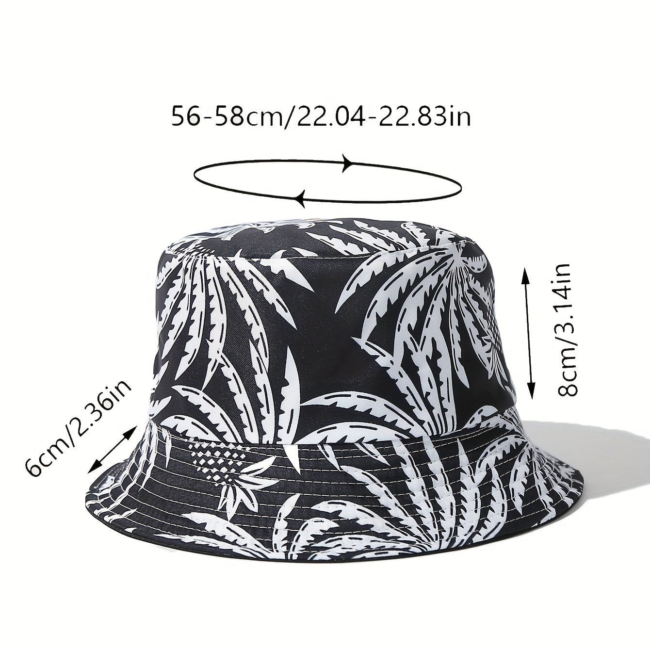 Unisex Sunshade Bucket Hat Black/Leaf Pattern Outdoor Travel